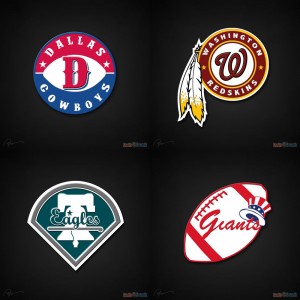 (Dallas Cowboys / Texas Rangers) (Washington Redskins / Washington Nationals) (Philadelphia Eagles / Philadelphia Phillies) (New York Giants / New York Yankees)