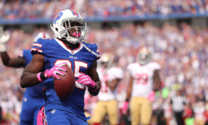 BUFFALO, NY - OCTOBER 16:  LeSean McCoy #25 of the Buffalo Bills celebrates a touchdown against the San Francisco 49ers during the first half at New Era Field on October 16, 2016 in Buffalo, New York.  (Photo by Brett Carlsen/Getty Images)